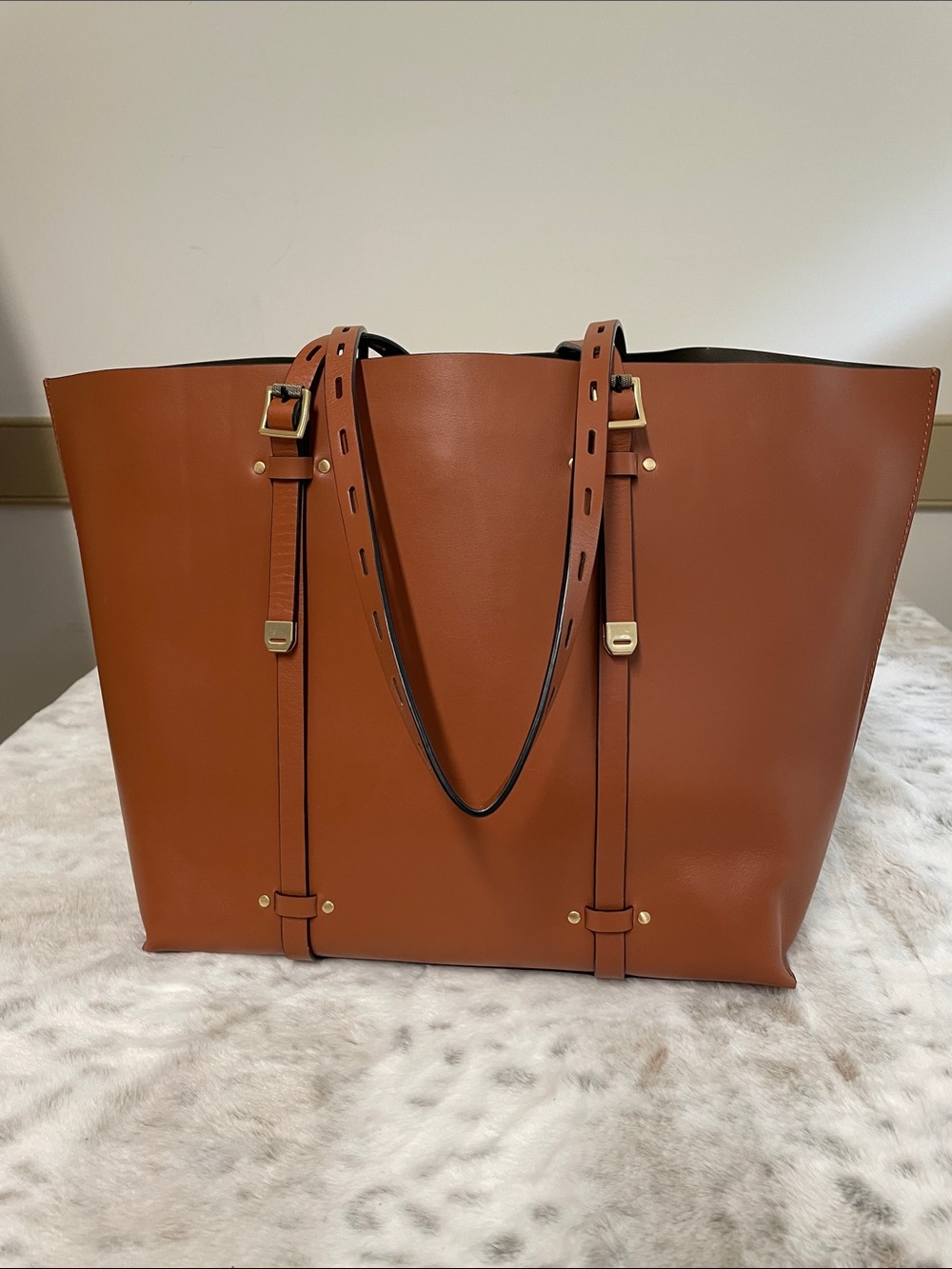 Rag and Bone Elegant Brown Leather Tote Bag with Adjustable Straps